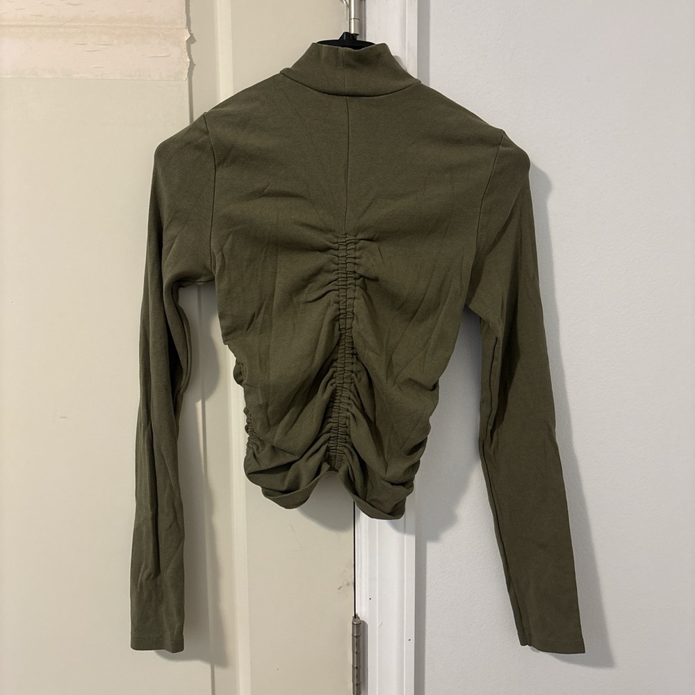 Zara Olive Long Sleeve Ruched Top - Picture 2 of 3